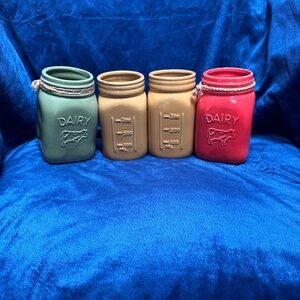 Dairy Ceramic Jars - Green, Beige, Red